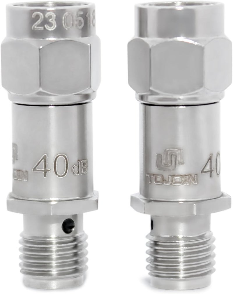 TOJOIN SMA Male to SMA Female Connector/SMA Attenuator/Coaxial RF Attenuator, DC to 18GHz, 50Ohm, 2W, 40dB, SMA 18G Attenuator 2PCS